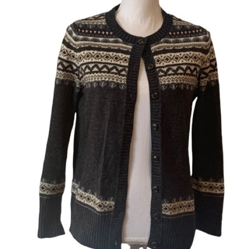 Eddie Bauer Fair Isle Women's Cardigan Charcoal Gray Size Medium